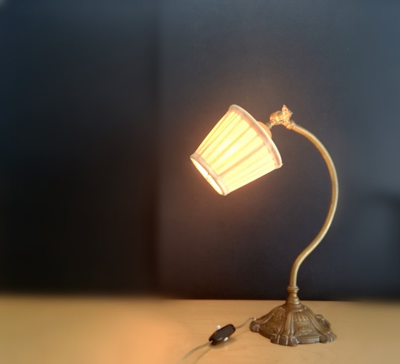 Antique 1920s brass swan neck Art Nouveau table lamp