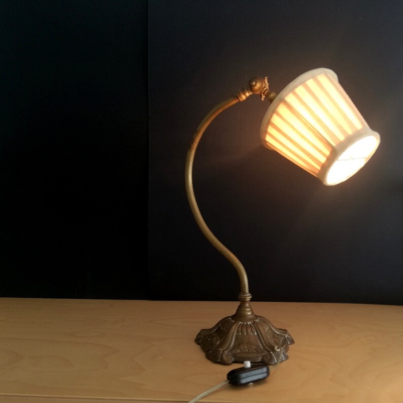 Antique 1920s brass swan neck Art Nouveau table lamp