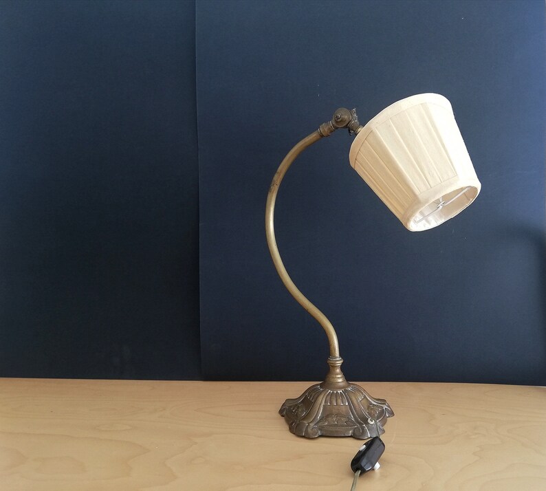 Antique 1920s brass swan neck Art Nouveau table lamp