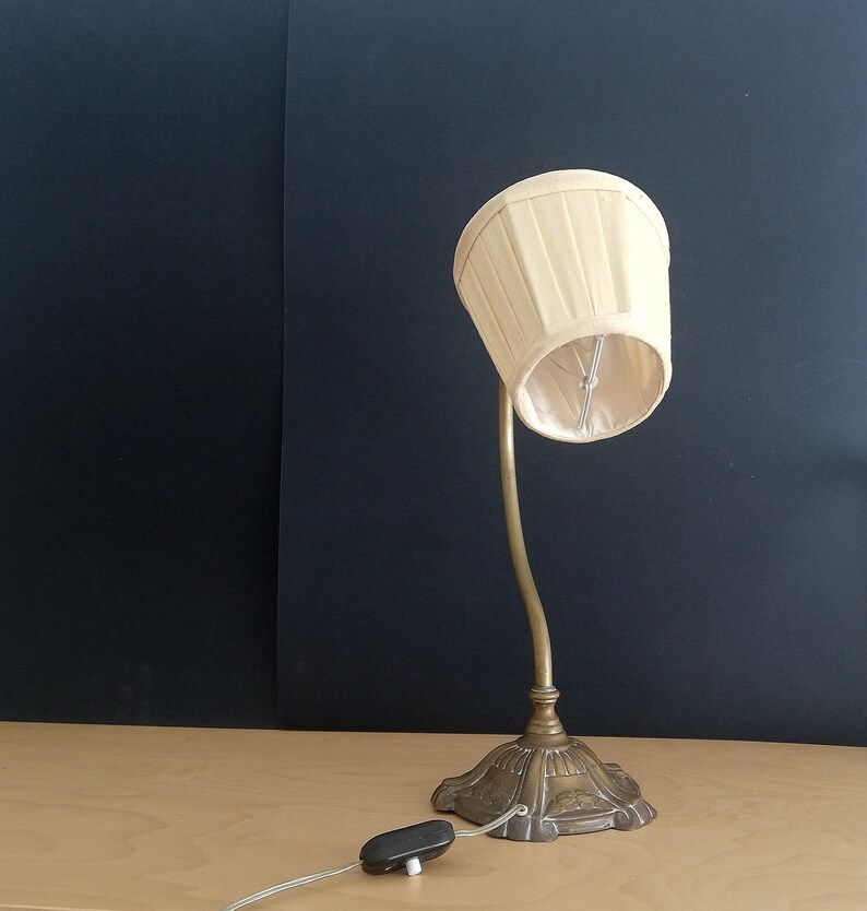 Antique 1920s brass swan neck Art Nouveau table lamp