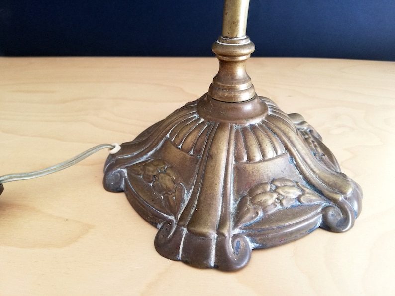 Antique 1920s brass swan neck Art Nouveau table lamp