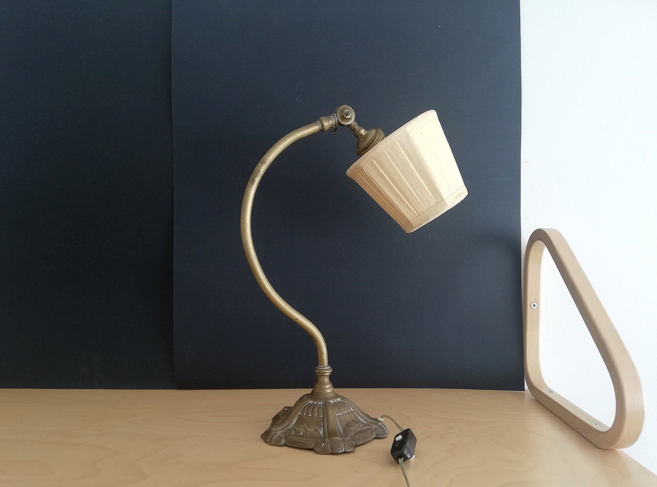 Antique 1920s brass swan neck Art Nouveau table lamp