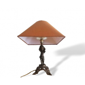 Antique French Art Nouveau bronze cupid statue table lamp
