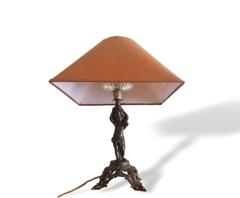 Antique French Art Nouveau bronze cupid statue table lamp