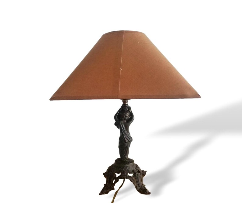 Antique French Art Nouveau bronze cupid statue table lamp