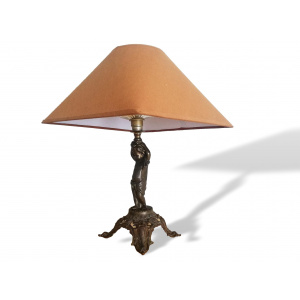 Antique French Art Nouveau bronze cupid statue table lamp