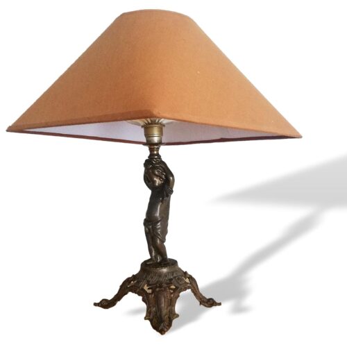 Antique French Art Nouveau bronze cupid statue table lamp