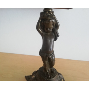 Antique French Art Nouveau bronze cupid statue table lamp
