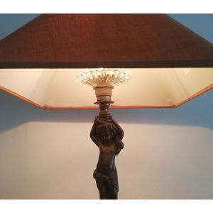 Antique French Art Nouveau bronze cupid statue table lamp