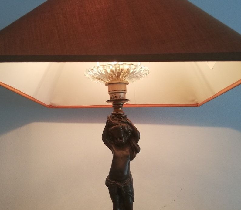 Antique French Art Nouveau bronze cupid statue table lamp