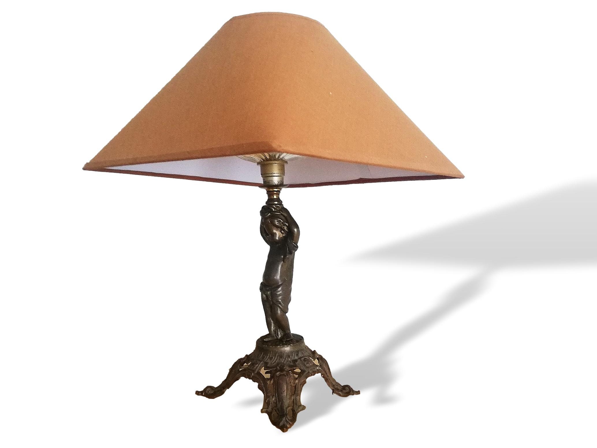 Antique French Art Nouveau bronze cupid statue table lamp