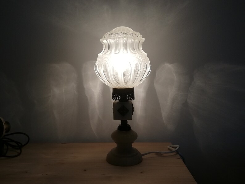 Art Deco alabaster marble and glass side table lamp