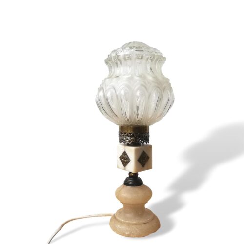 Art Deco alabaster marble and glass side table lamp