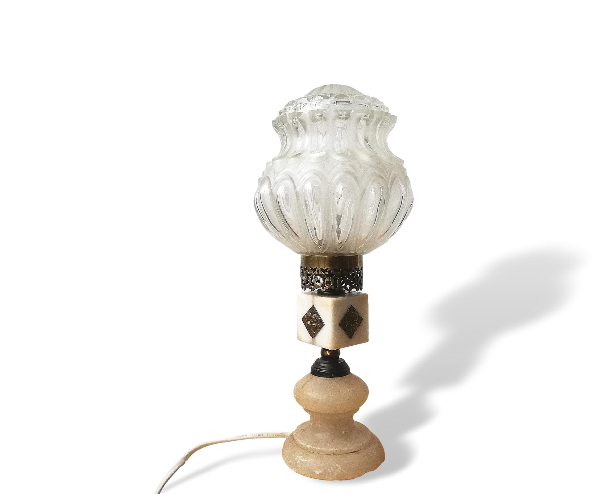 Art Deco alabaster marble and glass side table lamp