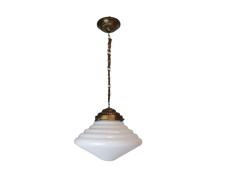 Art Deco hanging lamp white opaline glass milk pendant light fixture