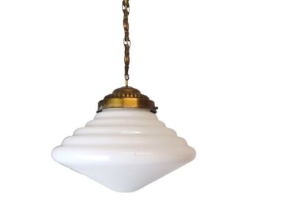Art Deco hanging lamp white opaline glass milk pendant light fixture - Image 3