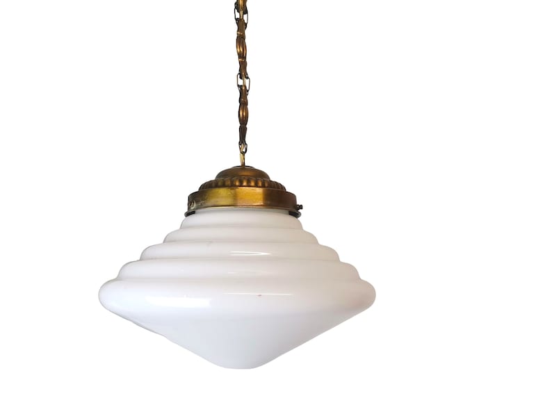 Art Deco hanging lamp white opaline glass milk pendant light fixture