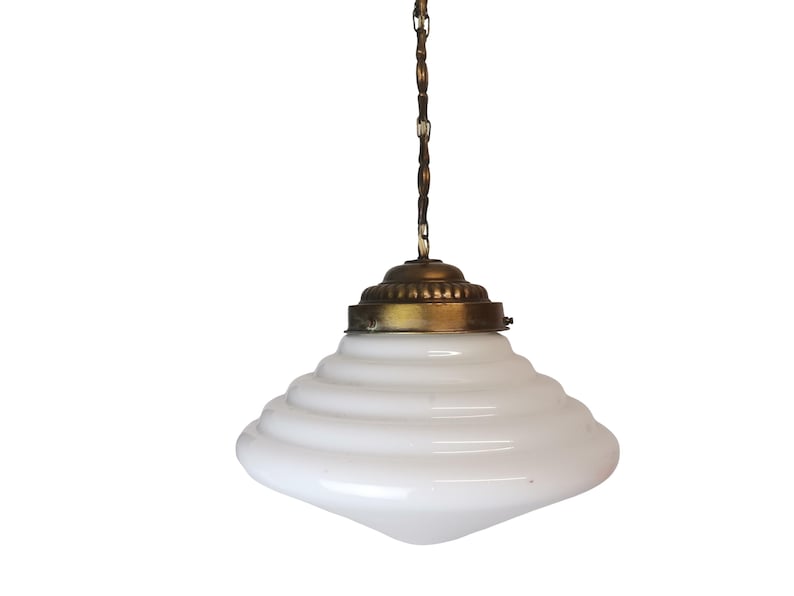 Art Deco hanging lamp white opaline glass milk pendant light fixture