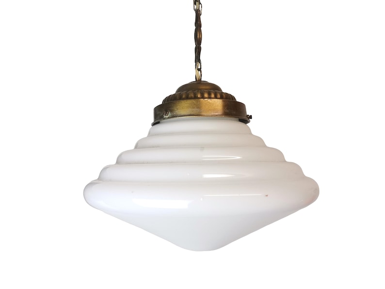 Art Deco hanging lamp white opaline glass milk pendant light fixture