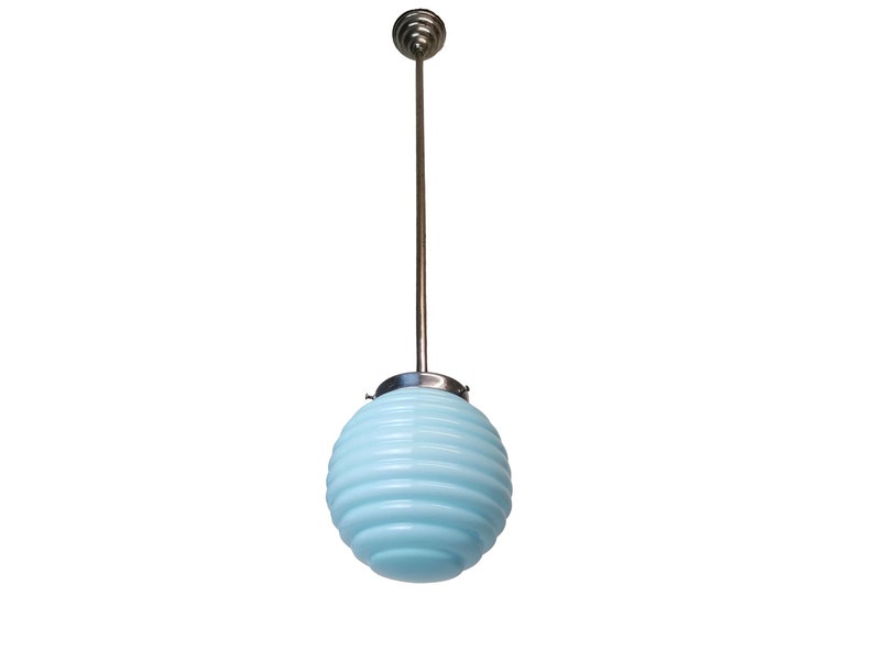 Art Deco Lamp blue milk hanging light fixture vintage