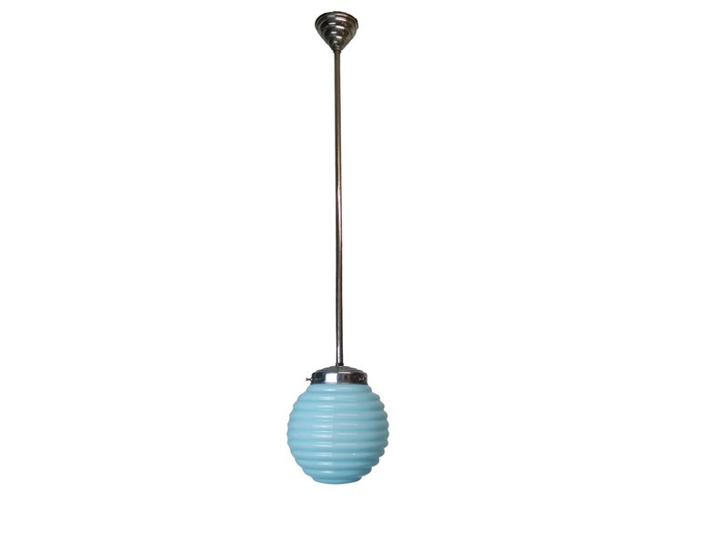 Art Deco Lamp blue milk hanging light fixture vintage