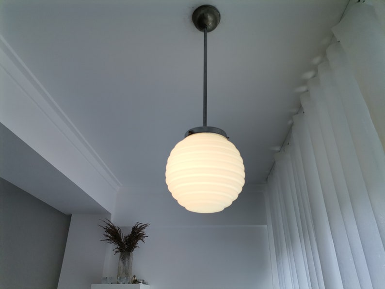 Art Deco Lamp blue milk hanging light fixture vintage