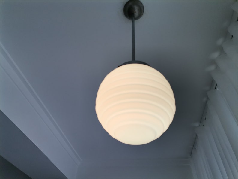 Art Deco Lamp blue milk hanging light fixture vintage