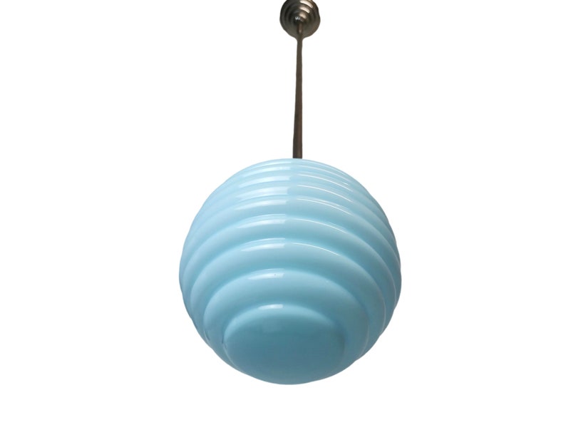 Art Deco Lamp blue milk hanging light fixture vintage