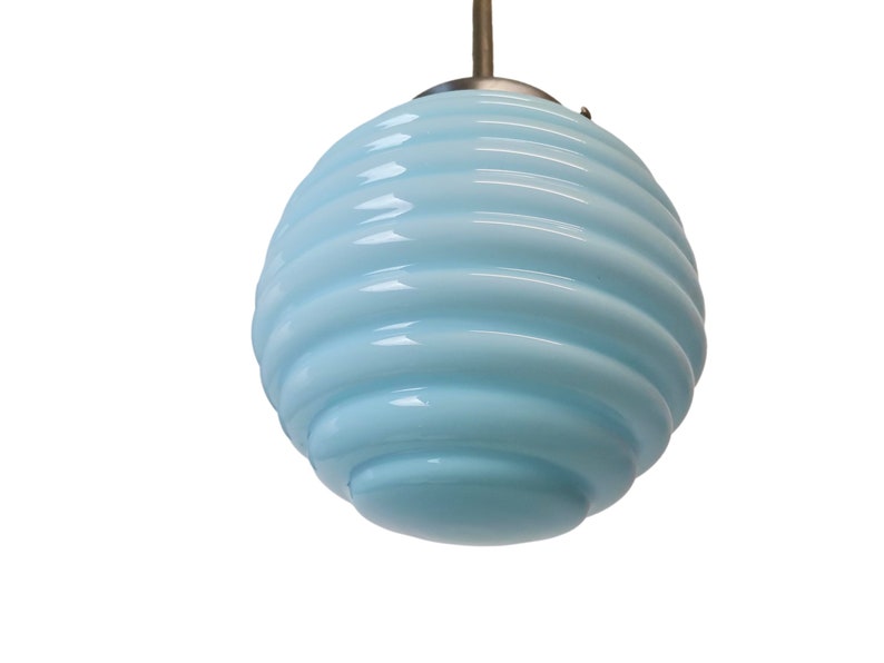 Art Deco Lamp blue milk hanging light fixture vintage