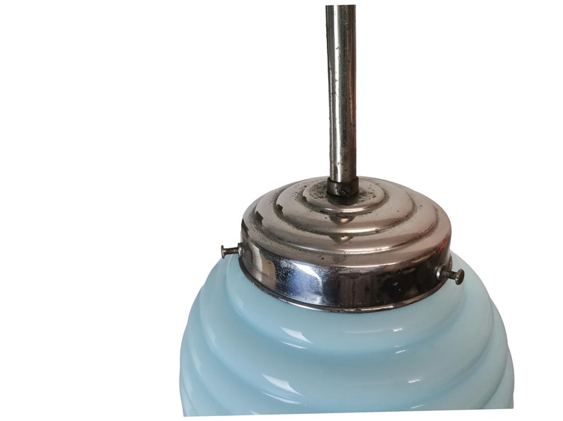 Art Deco Lamp blue milk hanging light fixture vintage
