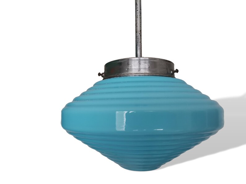 Art deco light fixture modern hanging lamp blue glass pendant