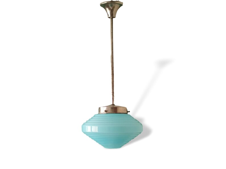 Art deco light fixture modern hanging lamp blue glass pendant