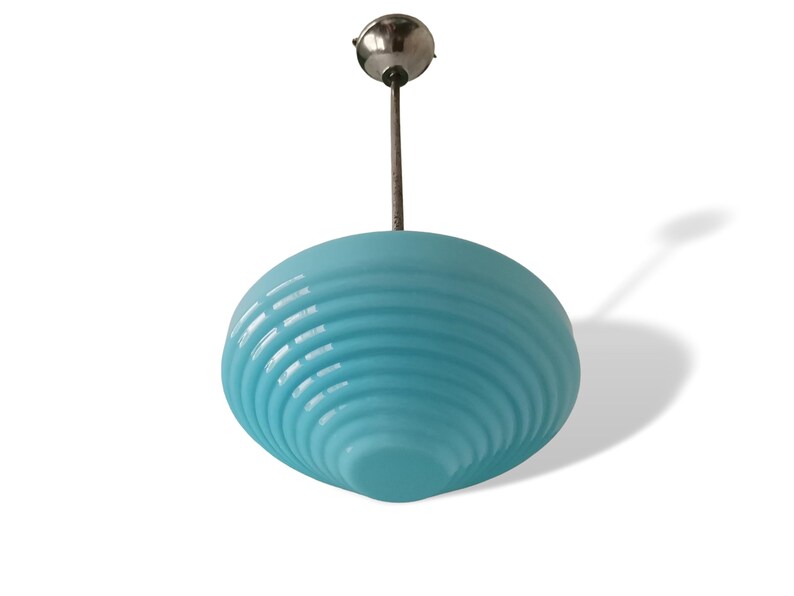 Art deco light fixture modern hanging lamp blue glass pendant