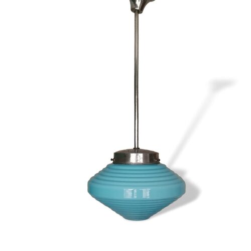 Art deco light fixture modern hanging lamp blue glass pendant