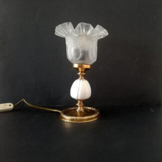 Art Nouveau style brass and glass tulip small accent table lamp