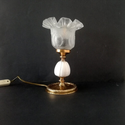 Art Nouveau style brass and glass tulip small accent table lamp