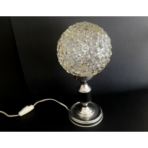 Chrome and clear bubble glass globe small bedsie table lamp