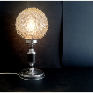 Chrome and clear bubble glass globe small bedsie table lamp
