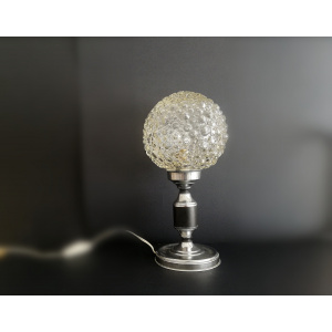 Chrome and clear bubble glass globe small bedsie table lamp