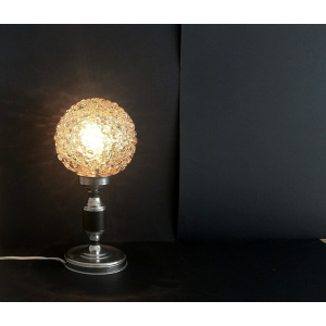Chrome and clear bubble glass globe small bedsie table lamp