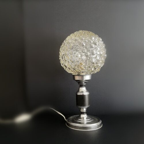 Chrome and clear bubble glass globe small bedsie table lamp