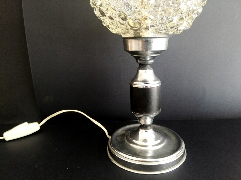 Chrome and clear bubble glass globe small bedsie table lamp