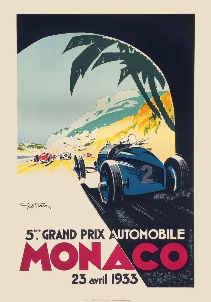 Ham Géo (1900 1972) Poster In Lithography Grand Prix De Monaco 1933