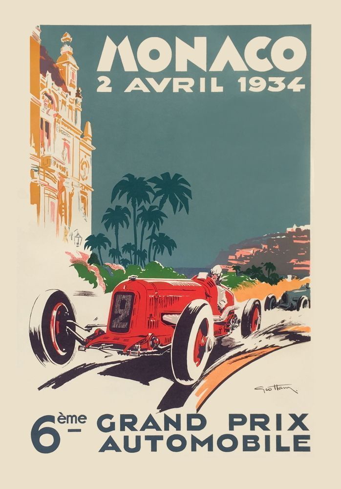 Ham Géo (1900 1972) Poster In Lithography Grand Prix De Monaco 1934