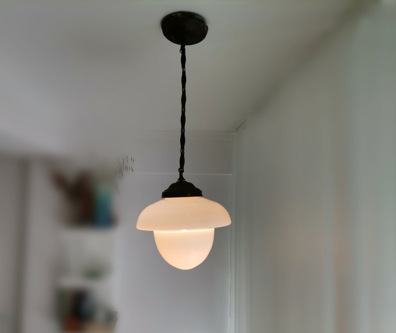 Hanging lamp in style of Flowerpot of Verner Panton mid century modern white milk glass