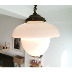 Hanging lamp in style of Flowerpot of Verner Panton mid century modern white milk glass