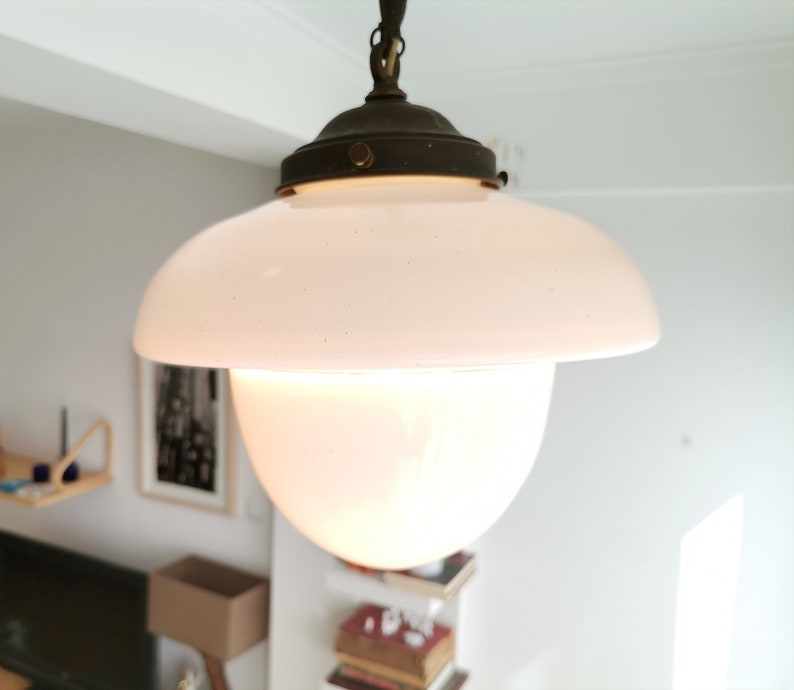 Hanging lamp in style of Flowerpot of Verner Panton mid century modern white milk glass
