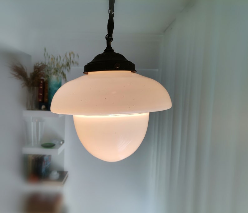 Hanging lamp in style of Flowerpot of Verner Panton mid century modern white milk glass