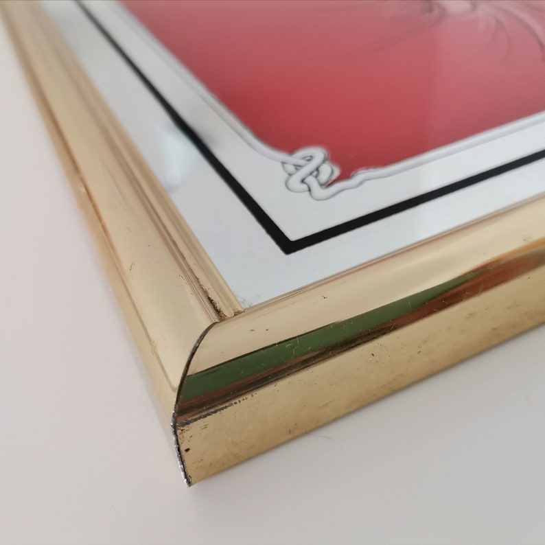 Large Art Deco nude painted gold framed rectangular wall mirror