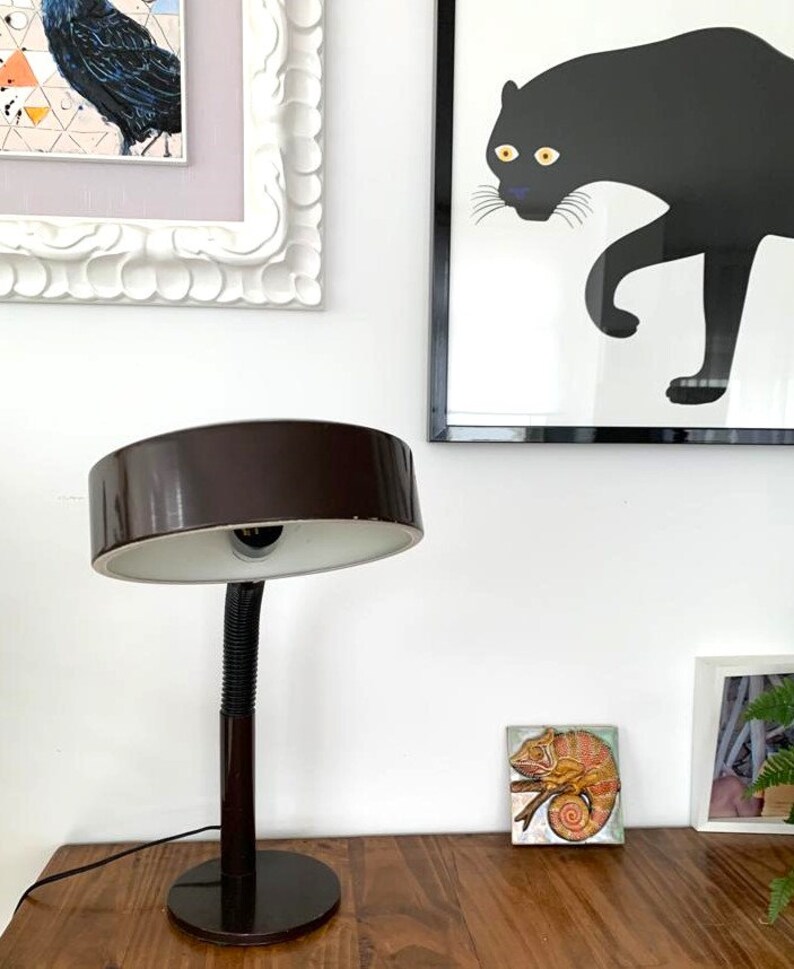 Large Industrial brown metal office desk lamp Mid Century by Hala Zeist